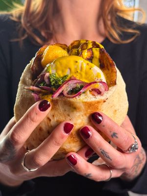 Vegan Sabich Pita with vegan egg  at Dr Hummus in Berlin