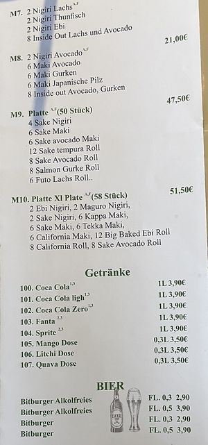 Menu sushi & drinks  at Onkel Ha Vegan in Muelheim-kaerlich