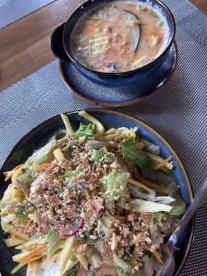 Green mango salad and tofu tom soup   at Onkel Ha Vegan in Muelheim-kaerlich