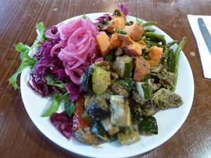 Selection of vegan options from the salad bar at Segreto in Helsinki
