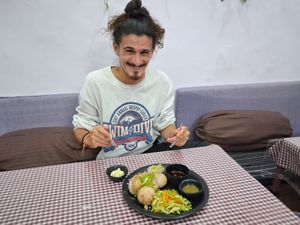 Customers having vegan food at Rama Cafe in Rishikesh