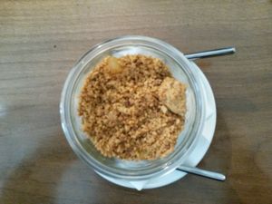 Vegan dessert from Cafe Pinson
crumble pomme cannelle gingembre
apple cinnamon & ginger crumble at Cafe Pinson - Poissonniere in Paris