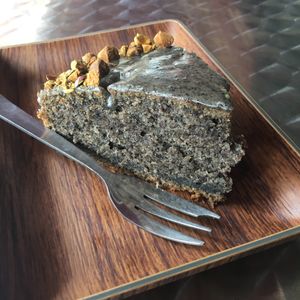 vegan black sesame pistachio cake. yum! at Well Dressed Salad Bar and Cafe in Central Singapore