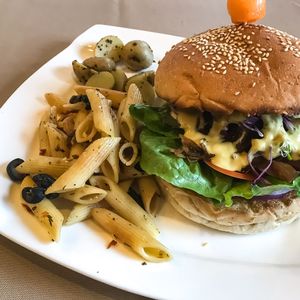Pow wow burger (jackfruit) at Well Dressed Salad Bar and Cafe in Central Singapore