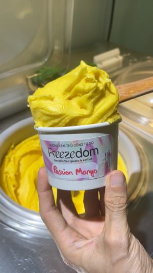 Passion Mango

Mango and Yellow passion fruit sorbet, hint of La Ruvie mango and passion fruit wine 11%vol. at Freezedom Da Nang in Da Nang