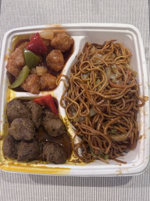 Rendang and sweet and sour pork  at Vegie Bowl Express in Boronia