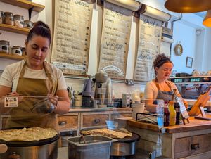 Making fresh crepes at B'elicious in Farnham
