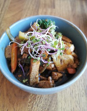 Fried tofu with vegetables at KobKun in Ry