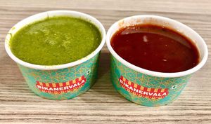 Coriander and tamarind dips at Bikanervala - Dubai Hills in Dubai