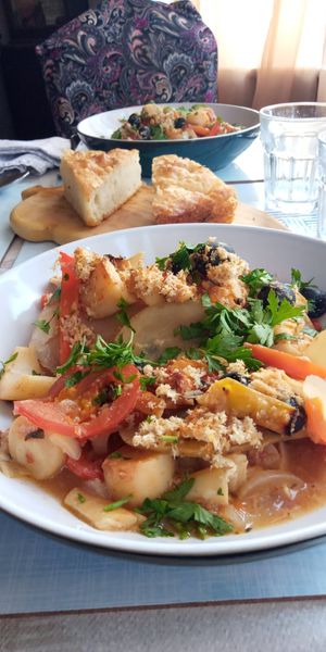 Vegan Bacalhua À Bras, Portuguese salted cod dish at All Good Things Vegan in Paignton