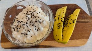Mango and sticky rice (dessert) at All Good Things Vegan in Paignton