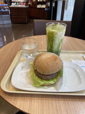 Soy meat burger and iced soy matcha latte (M size)   at Doutor in Hiroshima