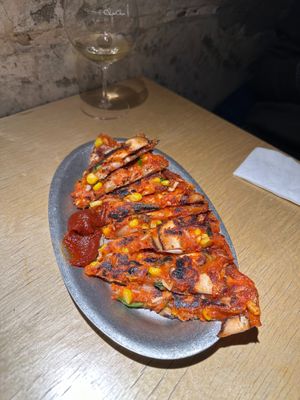 Kimchi Pancake - Kimchi/ Muchroom/ Green Onion/ Bamboo Shoot at chaochao. vegan food and natural wine bar in Beijing