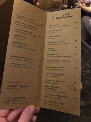 Menu (April 25)  at chaochao. vegan food and natural wine bar in Beijing