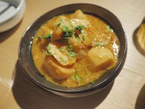 ✨NEW SPRING MENU✨ Taro with Tree Tomato Compote  at chaochao. vegan food and natural wine bar in Beijing