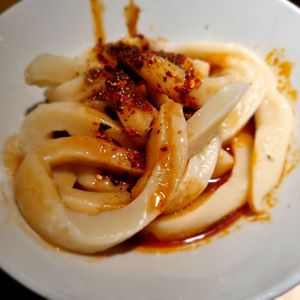 Noodle with sweet Soy Sauce: homemade sweet soy sauce/sesame paste Delicious. Cost: 35 yenes~ 4.3 EUR at chaochao. vegan food and natural wine bar in Beijing