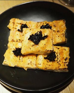 Miso tofu at chaochao. vegan food and natural wine bar in Beijing