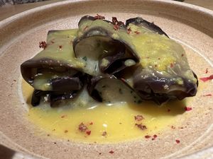 Eggplant “Cheeze” Rolls  at chaochao. vegan food and natural wine bar in Beijing
