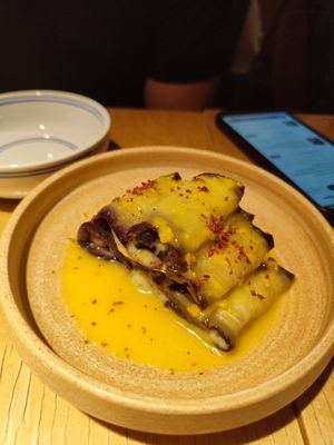 Eggplant at chaochao. vegan food and natural wine bar in Beijing