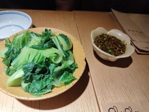 Blanched seasonal vegetables at chaochao. vegan food and natural wine bar in Beijing