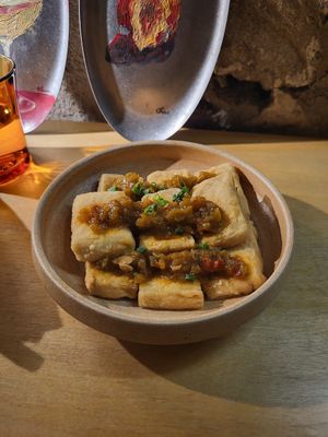 Hunnan style tofu, so tasty at chaochao. vegan food and natural wine bar in Beijing