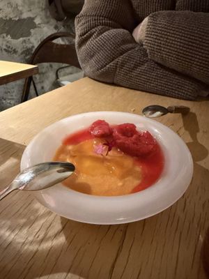 Persimmon pudding  at chaochao. vegan food and natural wine bar in Beijing