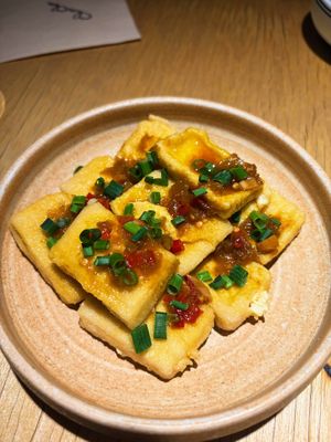 Crispy tofu  at chaochao. vegan food and natural wine bar in Beijing