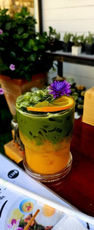 Matcha with fresh orange juice at Matty's Cafe in Samut Prakan