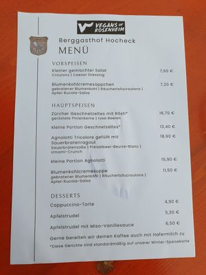 Special menue for a vegan event at Berggasthof Hocheck in Oberaudorf