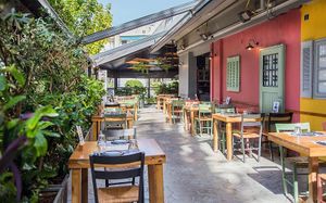 Outdoor seating (open during the summer)  at Fysarmónika Mezedopoteíon in Athens