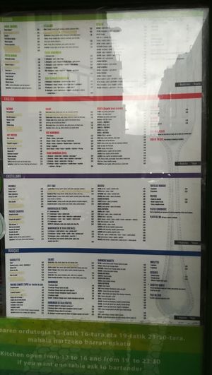 menu at Rekalde Taberna in San Sebastian