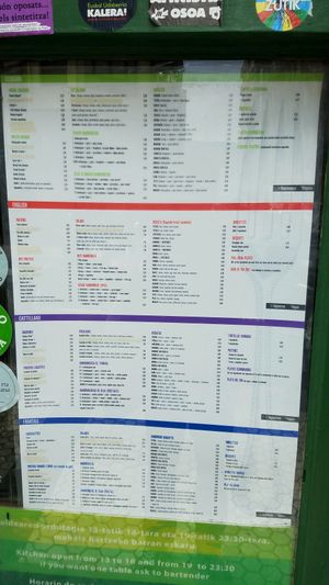 menu at Rekalde Taberna in San Sebastian