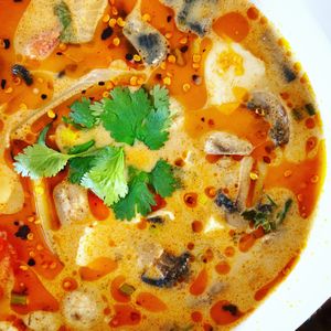 Vegan Spicy TOM KHA Soup at Araya's Place in Los Angeles
