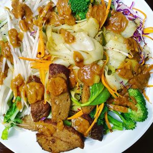 Seitan in Peanut Sauce with Noodles at Araya's Place in Los Angeles