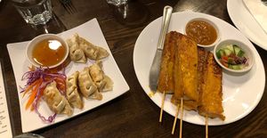 Pot stickers and tofu satay  at Araya's Place in Los Angeles