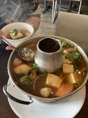 Tom Yum soup  at Araya's Place in Los Angeles