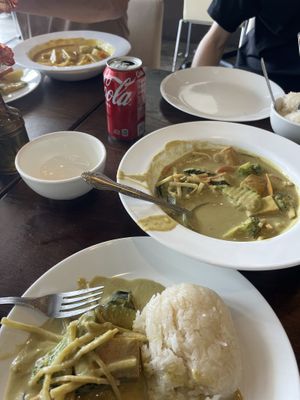 Thai green and Thai yellow curry with sweet sticky rice  at Araya's Place in Los Angeles