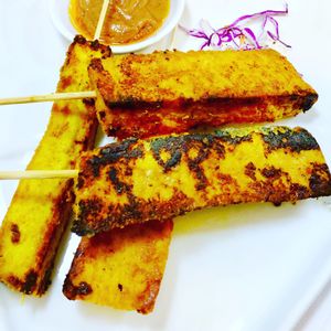 Tofu Satay and Peanut Sauce  at Araya's Place in Los Angeles