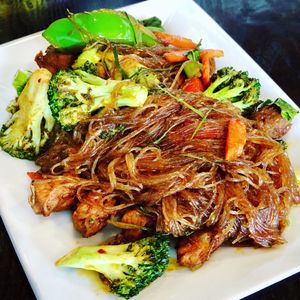 Prik King with Broccoli and Bean Thread Noodles - not on menu at Araya's Place in Los Angeles