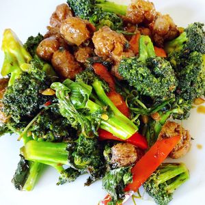 Prik King with Broccoli  at Araya's Place in Los Angeles