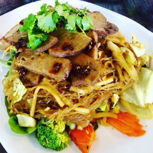 Seitan Tod Gatiem with Bean Thread Noodles  at Araya's Place in Los Angeles