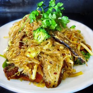 Pad See Ew with Seitan and Bean Thread Noodles  at Araya's Place in Los Angeles