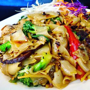 Vegan Spicy Noodles with Seitan  at Araya's Place in Los Angeles