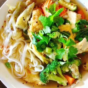 Vegan Rice Noodle Soup  at Araya's Place in Los Angeles