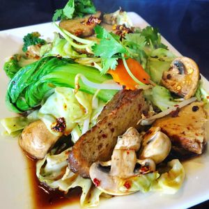 Vegan Phad Phak with Seitan at Araya's Place in Los Angeles