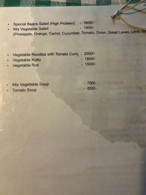 vegan menu page 2 at Jasmine Cafe and Sea Food Restaurant in Tangalle