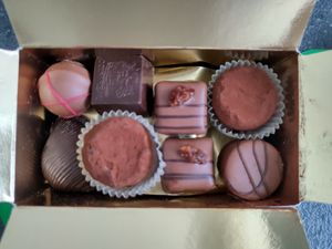 Some of the vegan filled chocolates. at Pralinhuset in Stockholm