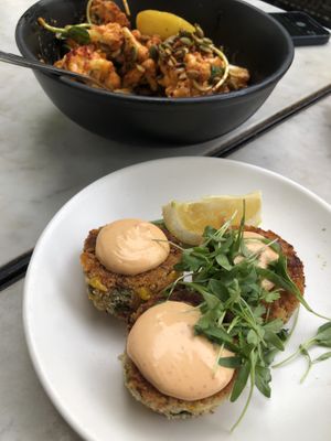 These “crab” cakes are the bomb. Super small portion but incredible  at Gracias Madre - WeHo in West Hollywood