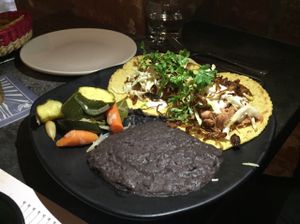 Jackfruit carnitas tacos, vegetables, black beans  at Gracias Madre - WeHo in West Hollywood