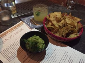 Guacamole, tortilla chips, margarita  at Gracias Madre - WeHo in West Hollywood